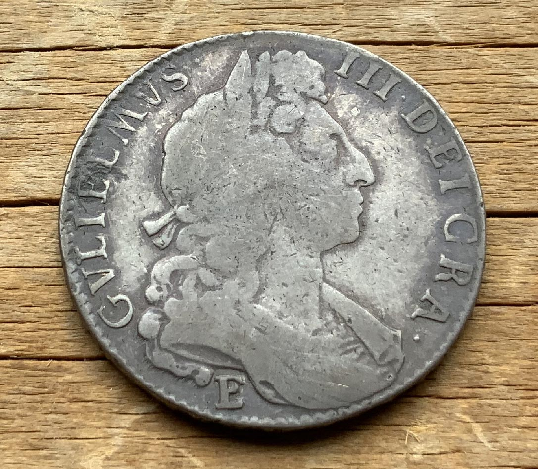 Great Britain Exeter mint 1697 silver half crown coin